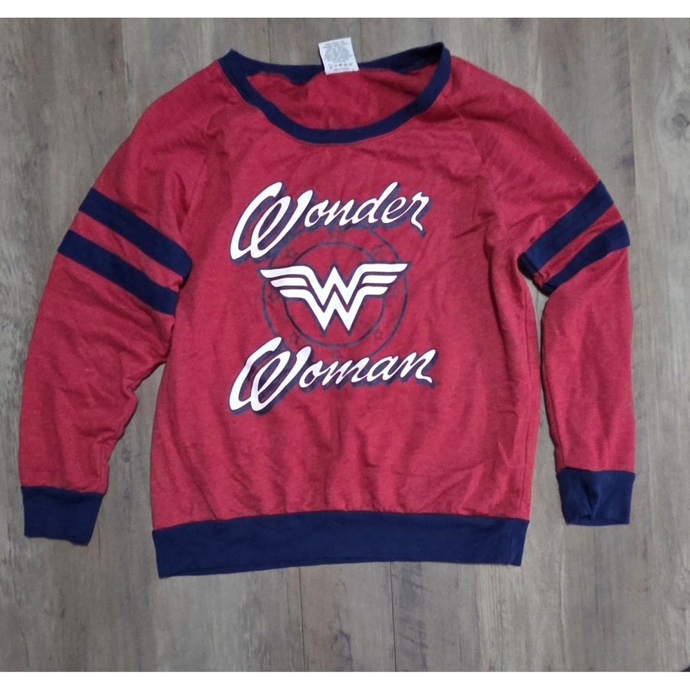 Wonder Woman DC Comics Superhero Red/ Navy Blue Long Sleeve Shirt XL